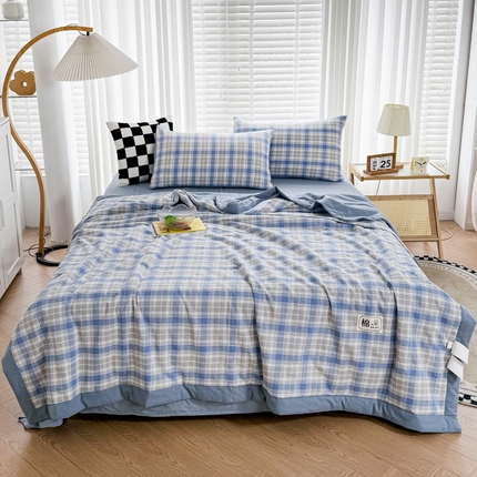 91家纺网 家纺一手货源 找家纺 （总）帕芬鸟家纺 2025新款色织水洗棉棉花夏被四件套