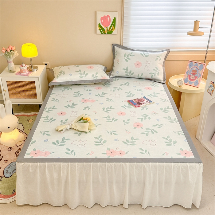 91家纺网 家纺一手货源 找家纺 沐慕 2024新款小清新印花冰藤席空调席系列 冰藤-莫妮卡