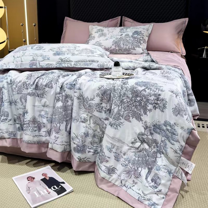 91家纺网 家纺一手货源 找家纺 丽卡家纺  2024新款夏被四件套 紫荆花园