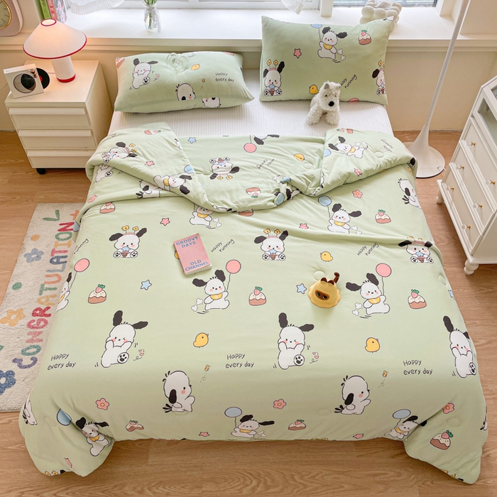 91家纺网 家纺一手货源 找家纺 沐慕 2024新款小清新加厚亲肤针织棉夏被 皮皮狗