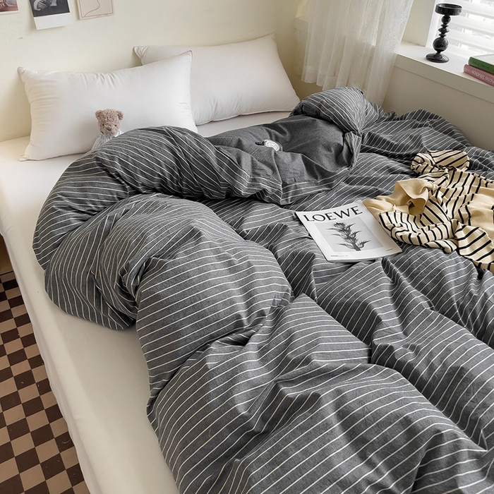 91家纺网 家纺一手货源 找家纺 大柏树 2025新款A类色织全棉水洗棉单品系列-单被套 灰细条