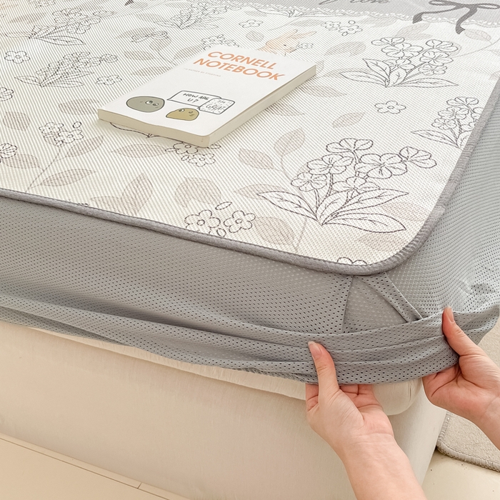 91家纺网 家纺一手货源 找家纺 沐慕 2024新款小清新印花冰藤床笠系列 床笠-秘境花园