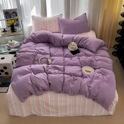 91家纺网 家纺一手货源 找家纺 （总）易辰美 2024新款水洗棉混搭条纹四件套