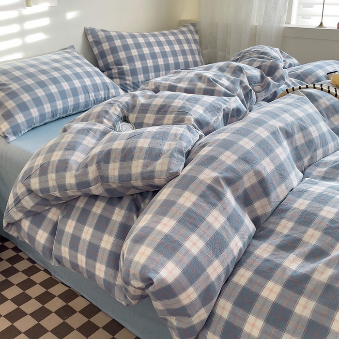 91家纺网 家纺一手货源 找家纺 大柏树 2025新款A类色织全棉水洗棉单品系列-四件套 简兮兰