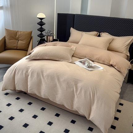 金丝鸟家纺 2024新款全棉水洗棉提花四件套 水漾 驼色