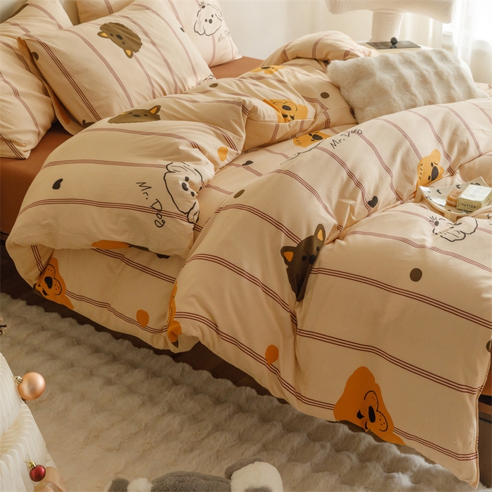 91家纺网 家纺一手货源 找家纺 瑞米家居 2024新款A类全棉针织棉四件套 调皮汪