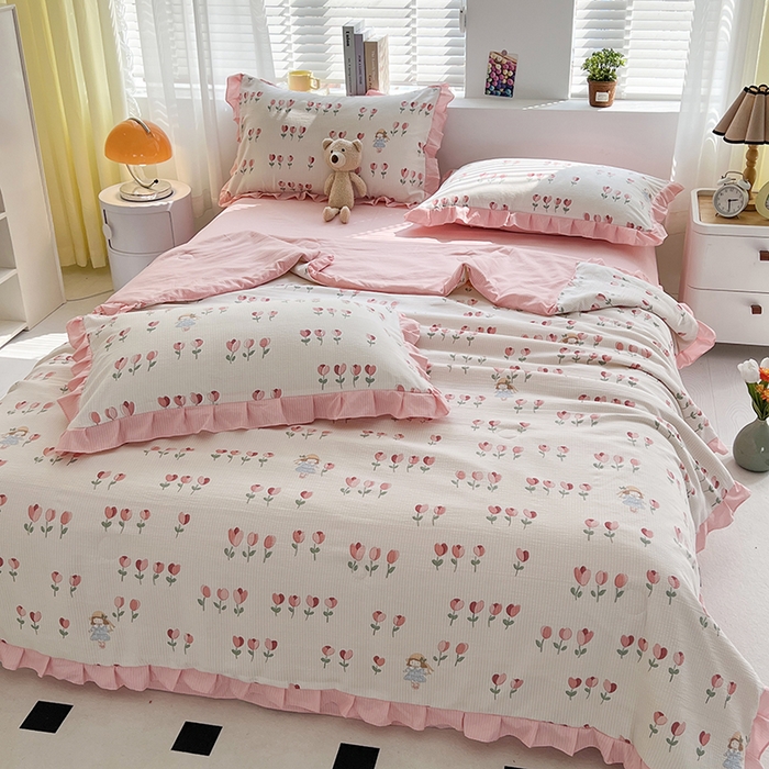 91家纺网 家纺一手货源 找家纺 富之航 2024新款时尚舒适泡泡棉夏被四件套伊梦