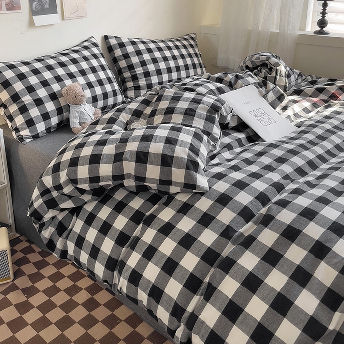 91家纺网 家纺一手货源 找家纺 大柏树 2025新款A类色织全棉水洗棉单品系列-四件套 黑白中格