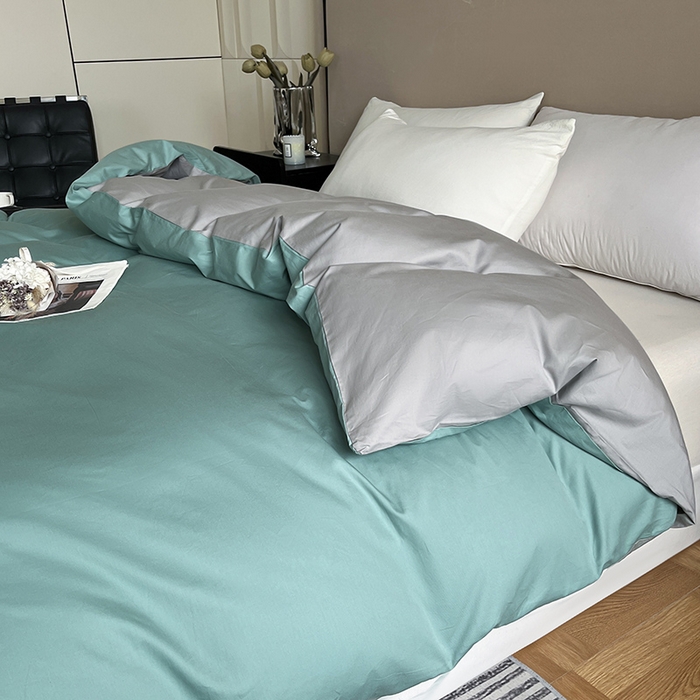 91家纺网 家纺一手货源 找家纺 澳梵2024新款60s全棉纯色单品被套 烟波绿-椰子灰