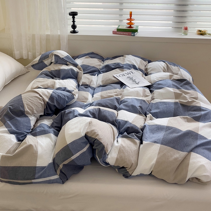 91家纺网 家纺一手货源 找家纺 大柏树 2025新款A类色织全棉水洗棉单品系列-单被套 蓝大格