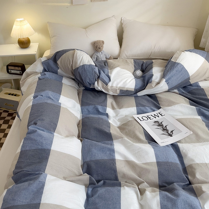 91家纺网 家纺一手货源 找家纺 大柏树 2025新款A类色织全棉水洗棉单品系列-单被套 蓝大格