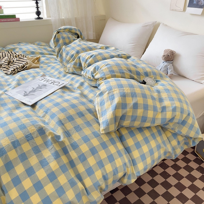 91家纺网 家纺一手货源 找家纺 大柏树 2025新款A类色织全棉水洗棉单品系列-单被套 蓝黄三分格