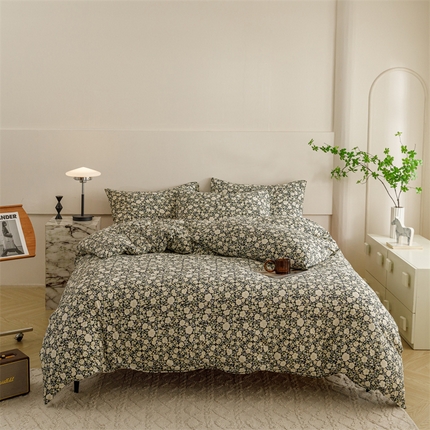 91家纺网 家纺一手货源 找家纺 瑞米家居 2024新款A类全棉针织棉四件套 芸莎-藏青