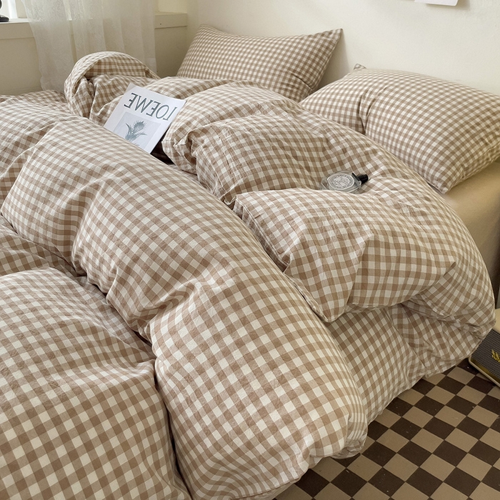 91家纺网 家纺一手货源 找家纺 大柏树 2025新款A类色织全棉水洗棉单品系列-四件套 米小格