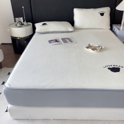 91家纺网 家纺一手货源 找家纺 子曰 2024新款PE中分子凉席 米白床笠款