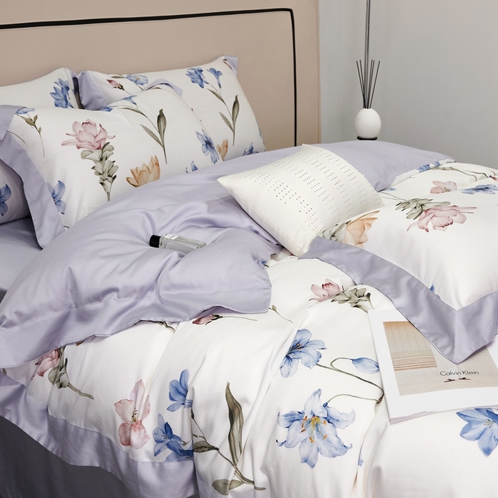 91家纺网 家纺一手货源 找家纺 榻尚家居 2024新款天丝棉数码印花四件套 紫萱花