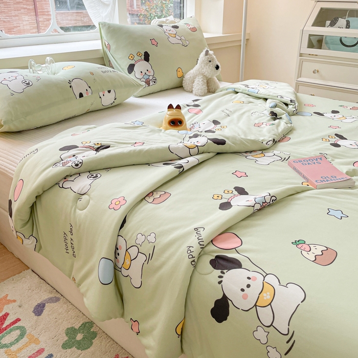 91家纺网 家纺一手货源 找家纺 沐慕 2024新款小清新加厚亲肤针织棉夏被 皮皮狗