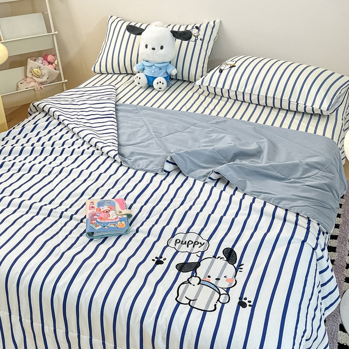 91家纺网 家纺一手货源 找家纺 雅居纺家纺 2024新款全棉绣花夏被可配同款老粗布四件套 夏被-Happy小狗