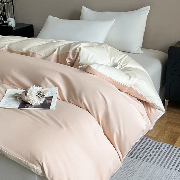 91家纺网 家纺一手货源 找家纺 澳梵2024新款60s全棉纯色单品被套 奶昔白-白桃粉