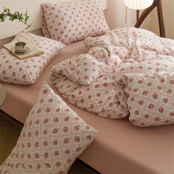 91家纺网 家纺一手货源 找家纺 瑞米家居 2024新款A类全棉针织棉四件套 蔓藤花-粉