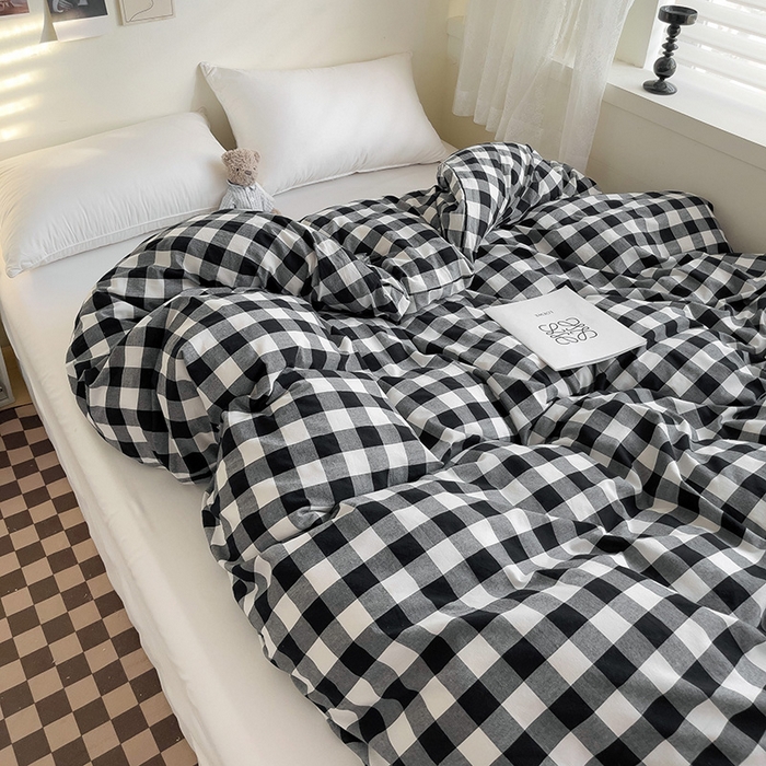 91家纺网 家纺一手货源 找家纺 大柏树 2025新款A类色织全棉水洗棉单品系列-单被套 黑白中格