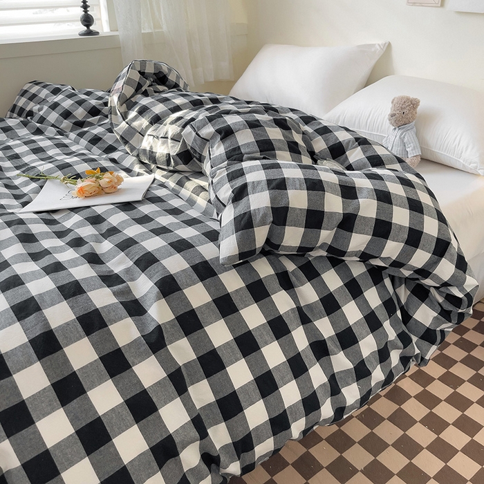 91家纺网 家纺一手货源 找家纺 大柏树 2025新款A类色织全棉水洗棉单品系列-单被套 黑白中格