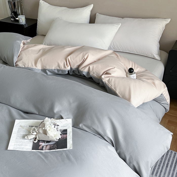 91家纺网 家纺一手货源 找家纺 澳梵2024新款60s全棉纯色单品被套 椰子灰-白桃粉