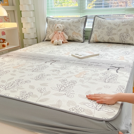 沐慕 2024新款小清新印花冰藤床笠系列 床笠-秘境花园