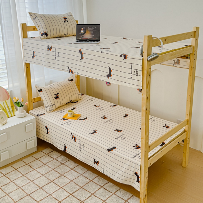 91家纺网 家纺一手货源 找家纺 金丝鸟 2024新款学生款A类全棉老粗布床单 条纹狗