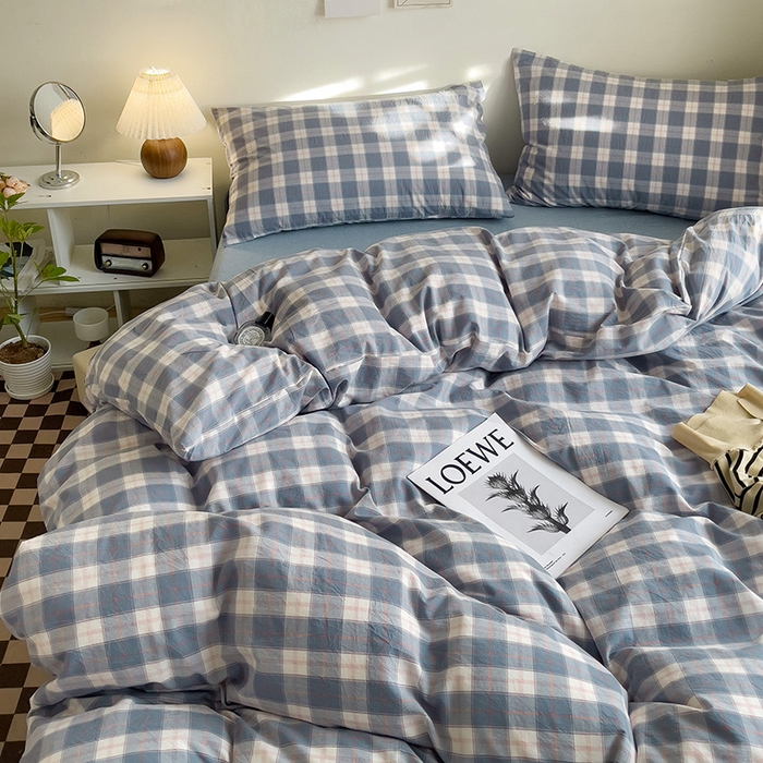 91家纺网 家纺一手货源 找家纺 大柏树 2025新款A类色织全棉水洗棉单品系列-四件套 简兮兰