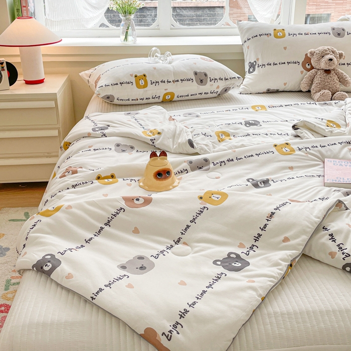 91家纺网 家纺一手货源 找家纺 沐慕 2024新款小清新加厚亲肤针织棉夏被 萌萌熊