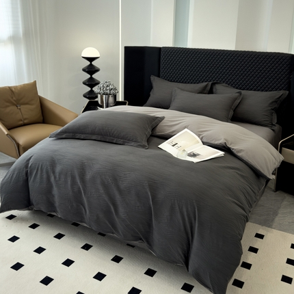 金丝鸟家纺 2024新款全棉水洗棉提花四件套 水漾 黑灰