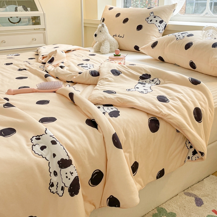 91家纺网 家纺一手货源 找家纺 沐慕 2024新款小清新加厚亲肤针织棉夏被 波点狗