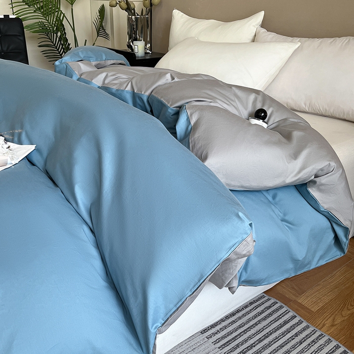 91家纺网 家纺一手货源 找家纺 澳梵2024新款60s全棉纯色单品被套 莱茵蓝-椰子灰