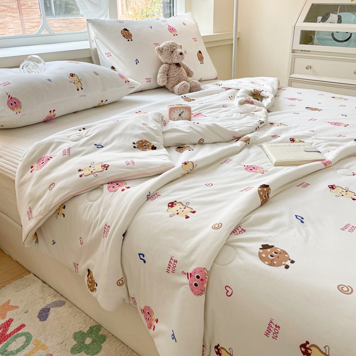 91家纺网 家纺一手货源 找家纺 沐慕 2024新款小清新加厚亲肤针织棉夏被 甜甜圈