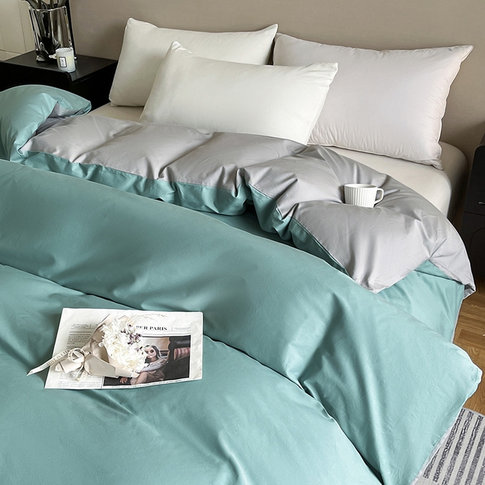 91家纺网 家纺一手货源 找家纺 澳梵2024新款60s全棉纯色单品被套 烟波绿-椰子灰