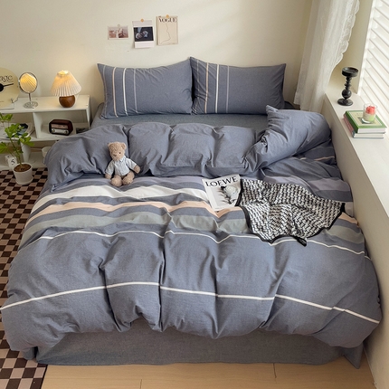 91家纺网 家纺一手货源 找家纺 （总）大柏树 2025新款A类色织全棉水洗棉无印风四件套床单被套枕套