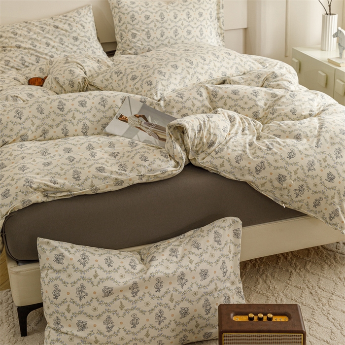 91家纺网 家纺一手货源 找家纺 瑞米家居 2024新款A类全棉针织棉四件套 觅风拾花