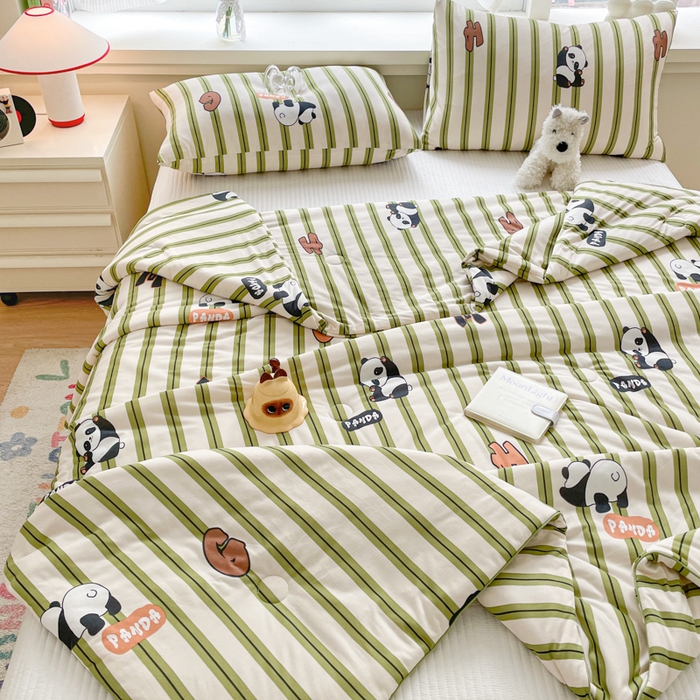 91家纺网 家纺一手货源 找家纺 沐慕 2024新款小清新加厚亲肤针织棉夏被 熊猫派派