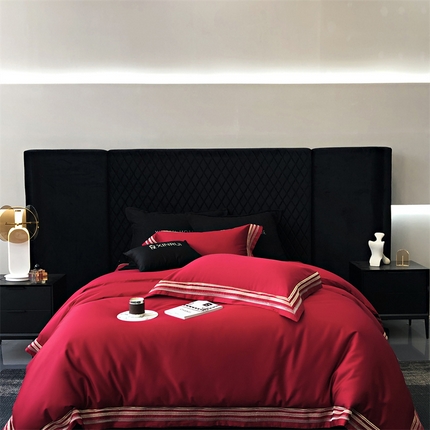 馨蕊家居 2024新款春夏新品100S高奢简约长绒棉四件套 棉露晞-温莎红