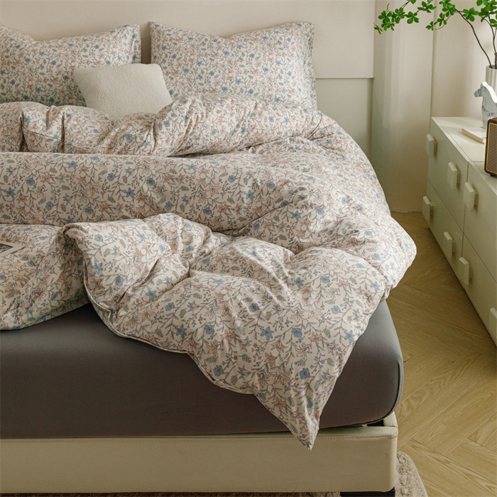 91家纺网 家纺一手货源 找家纺 瑞米家居 2024新款A类全棉针织棉四件套 百合花香