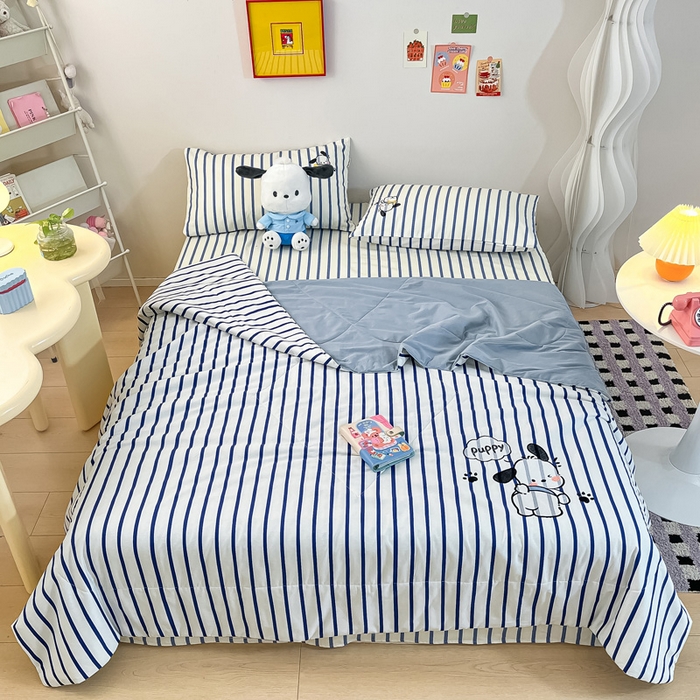 91家纺网 家纺一手货源 找家纺 雅居纺家纺 2024新款全棉绣花夏被可配同款老粗布四件套 夏被-Happy小狗