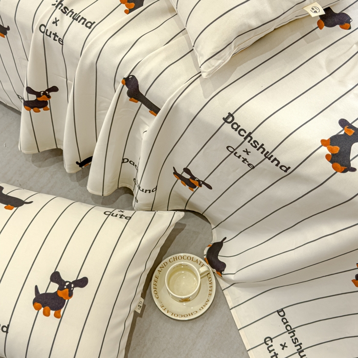 91家纺网 家纺一手货源 找家纺 金丝鸟 2024新款成人款A类全棉老粗布床单 条纹狗