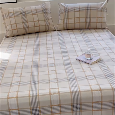 91家纺网 家纺一手货源 找家纺 金丝鸟 2024新款成人款A类全棉老粗布床单 咖小格