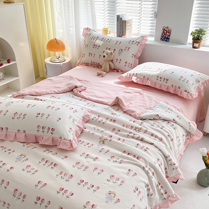 91家纺网 家纺一手货源 找家纺 富之航 2024新款时尚舒适泡泡棉夏被四件套伊梦