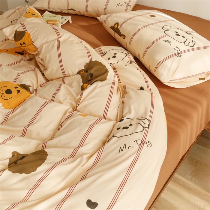 91家纺网 家纺一手货源 找家纺 瑞米家居 2024新款A类全棉针织棉四件套 调皮汪