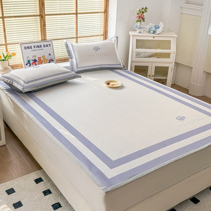 91家纺网 家纺一手货源 找家纺 栩裕纺织 2025款数码印花1200D碳光牛奶冰丝凉席 春晓-紫