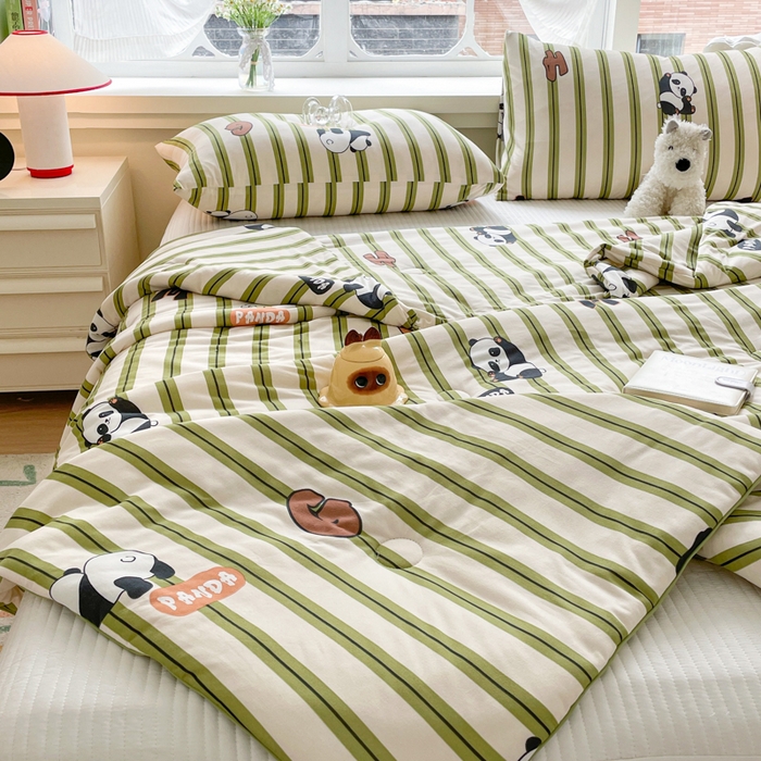 91家纺网 家纺一手货源 找家纺 沐慕 2024新款小清新加厚亲肤针织棉夏被 熊猫派派