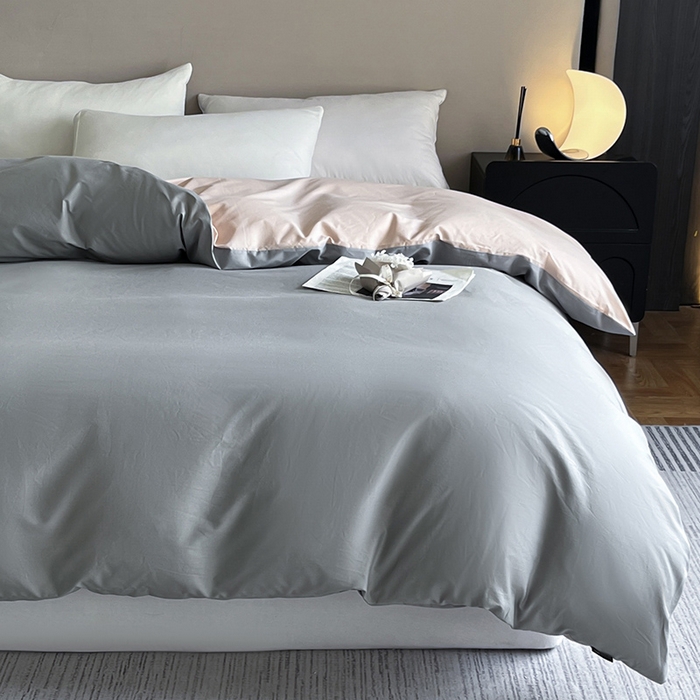 91家纺网 家纺一手货源 找家纺 澳梵2024新款60s全棉纯色单品被套 椰子灰-白桃粉