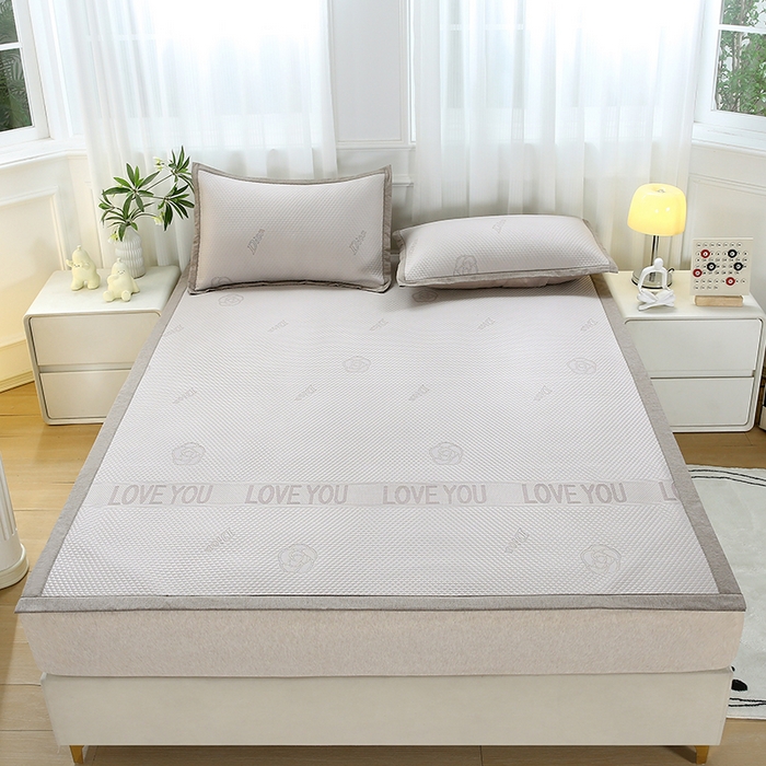 91家纺网 家纺一手货源 找家纺 青雅席业 2025新款抗菌提花凉感丝豆豆席-玫瑰花语系列 玫瑰花语-香槟